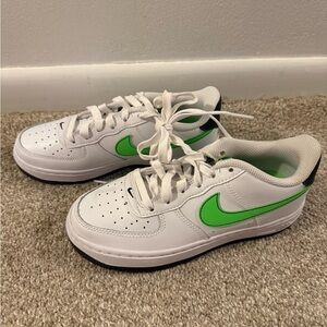 Nike Kids White Sneakers with Neon Green Swoosh